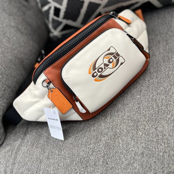 COACH CE552 Leather Track Belt Bag Quilting & Coach Stamp Chalk/Sunset Multi - Picture 4 of 10